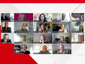 Ein Screenshot von einem Online Meeting mit 18 Personen. Darunter Kolleg*innen der DHBW und Vertreter*innen der EAF Berlin.
