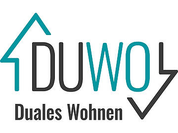 Logo der Plattform für Wohnraumsharing DuWo – Duales Wohnen in Türkis und Schwarz