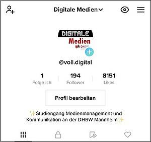 Screenshot der Traffic-Zahlen auf dem Kanal voll.digital: 194 Follower, 8151 Likes. 