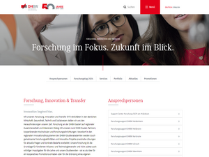 Screenshot der neuen Landingpage mit dem Slogan Forschung im Fokus, Zukunft im Blick.