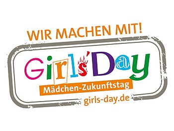 Logo des Girls'Days mit der Überschrift "Wir machen mit"